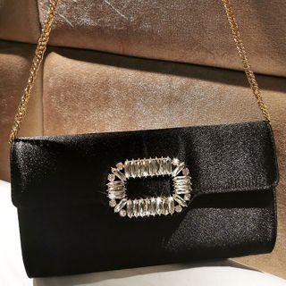 Rhinestone Satin Crossbody Bag Black - One Size