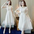 Tie-waist Short Sleeve Lace A-line Dress