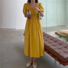 Ruched Puff-sleeve Maxi A-line Dress