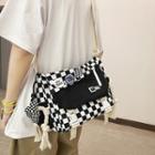 Set: Checkered Crossbody Bag + Badge + Bag Charm