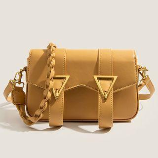 Faux Leather Geometric Buckled Crossbody Bag