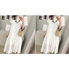 Short-sleeve Round-neck Ruffle-hem Midi Dress