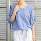 Plain Elbow-sleeve Top As Shown In Figure - One Size