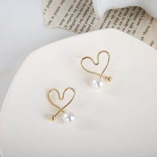 Heart Ear Stud 1 Pair - 925 Silver Earrings - One Size