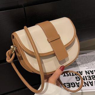 Contrast Trim Faux Leather Saddle Crossbody Bag