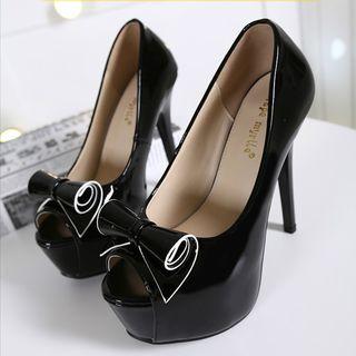Bow Detail Peep Toe Platform Pumps