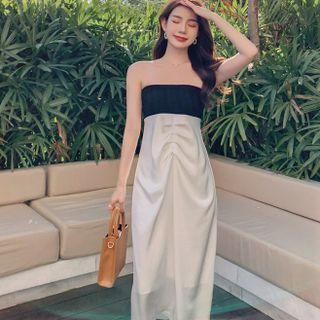 Strapless Two-tone Maxi A-line Dress