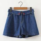 Heart Embroidered Wide Leg Denim Shorts