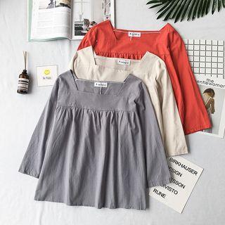 Elbow-sleeve Square Neck Top
