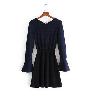 Striped Flared-sleeve Mini A-line Dress