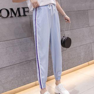 Drawstring Waist Contrast Trim Gathered Cuff Jeans