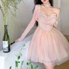 Cropped Cardigan / Spaghetti Strap Floral Mini A-line Dress / Set