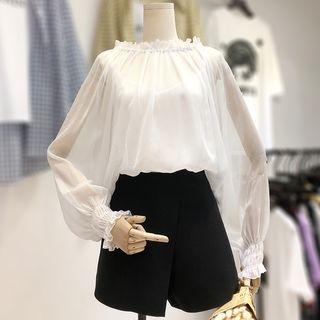 Set: Chiffon Blouse + Wide Leg Shorts