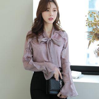 Bow-neck Ruffle Trim Blouse