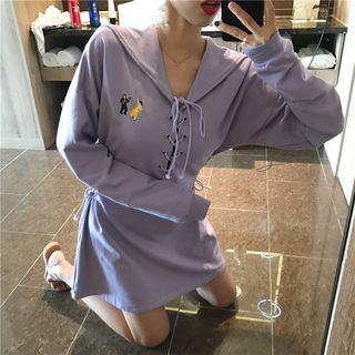 Cross Strap-front Hooded A-line Dress Purple - One Size