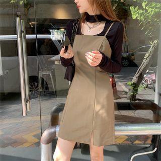 Cut-out Long-sleeve T-shirt / Mini Pinafore Dress
