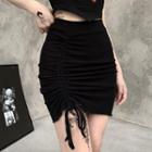 Drawstring Knit Mini Skirt