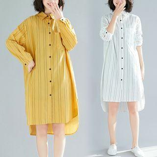 Striped Long-sleeve Medium Long Shirt