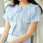 Check Ruffled Short-sleeve Top