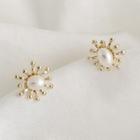 Faux Pearl Stun Stud Earring 1 Pair - Gold & White - One Size