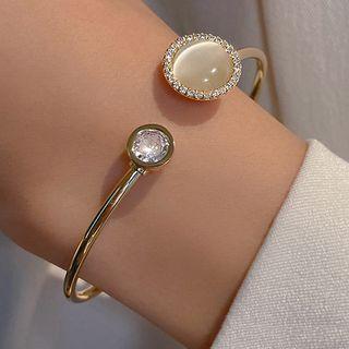 Rhinestone Open Bangle 1pc - Gold - One Size