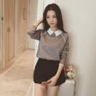 Contrast Collared Long-sleeve Knit Top