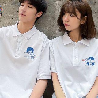 Couple Matching Cartoon Print Polo Shirt