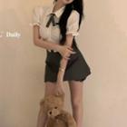Short-sleeve Cropped Blouse / Mini A-line Skort
