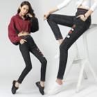 Fleece-lined Number Skinny Jeans