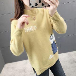 Cat Patterned Mock-neck Sweater