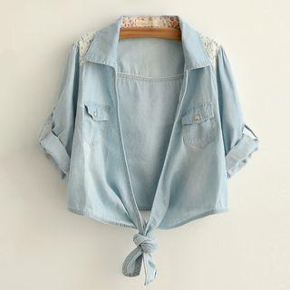 3/4-sleeve Short-sleeve Denim Blouse