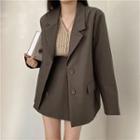 V-neck Long-sleeve Knit Top / Long-sleeve Blazer / High-waist A-line Mini Skirt