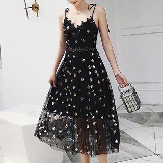 Sleeveless Sequined Embroidered Dress
