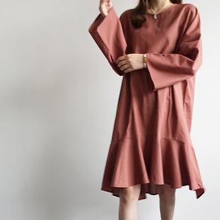 Ruffle-hem Wide-sleeve Dress