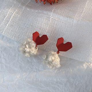 Pompom Drop Earring 1 Pair - Red & White - One Size