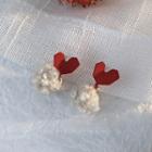 Pompom Drop Earring 1 Pair - Red & White - One Size