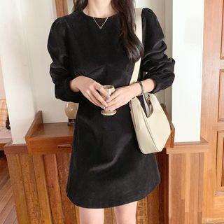 Balloon-sleeve A-line Mini Corduroy Dress