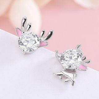 Asymmetrical Rhinestone Reindeer Ear Stud 1 Pair - Silver - One Size