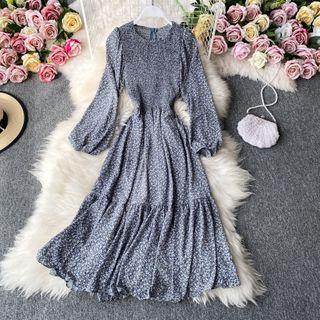 Round-neck Floral Long-sleeve Dress