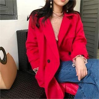 Double-breasted Long Coat Red - One Size