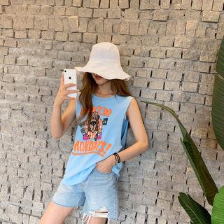 Dog Print Layered Tank Top Sky Blue - One Size