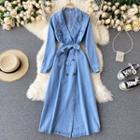 Notch Lapel Double-breasted Lace-up Strap Denim Dress