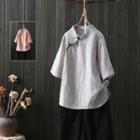 Stand Collar Frog Button Elbow-sleeve T-shirt