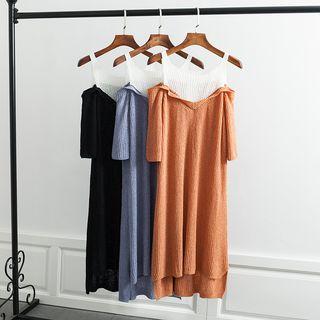Mock Two-piece Elbow-sleeve Knit Dress