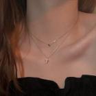 Set: Rhinestone Necklace + Cross Pendant Necklace Set - 2 Layers - Silver & Green - One Size