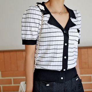 Notch-collar Stripe Cardigan