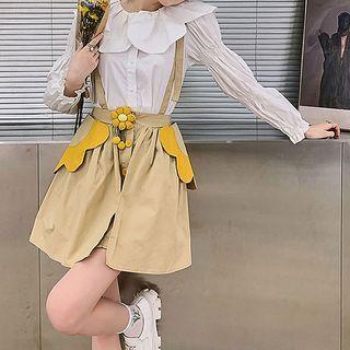 Floral Accent Wide Leg Suspender Shorts