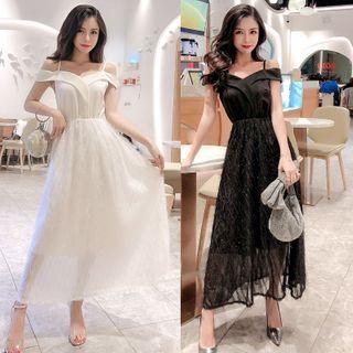 Cold Shoulder Midi A-line Chiffon Dress