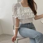 Square-neck Tiered Textured Blouse