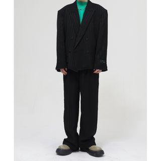 Striped Double-breasted Blazer / Wide Leg Dress Pants